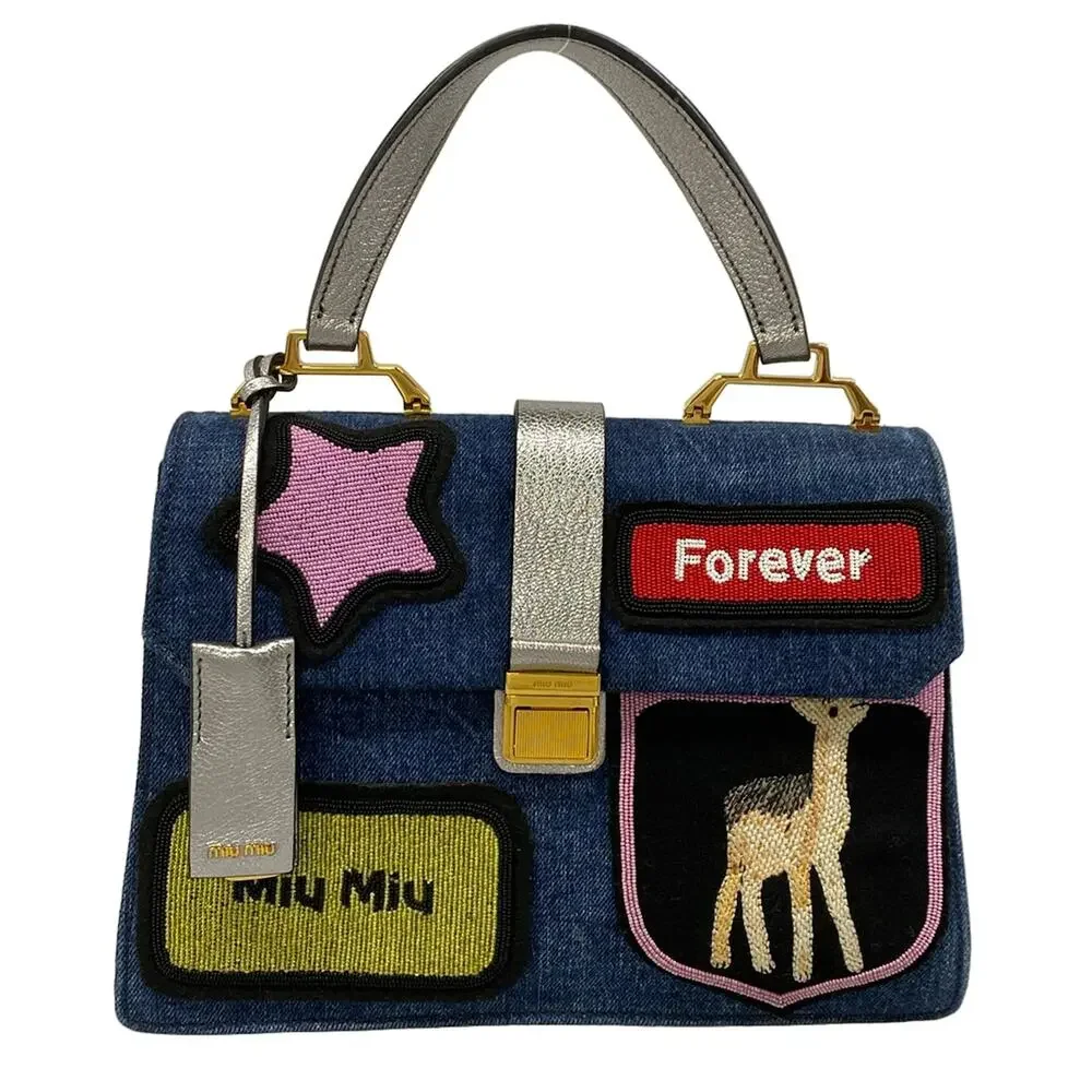 Miu Miu Handbag 5BA108 Navy Silver Multi Denim Leather